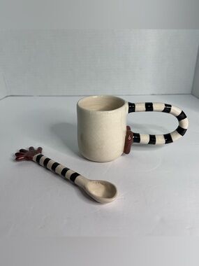 Handmade Mug & Spoon Set Quirky Hands Handmade Pottery One Of A Kind Gift Set